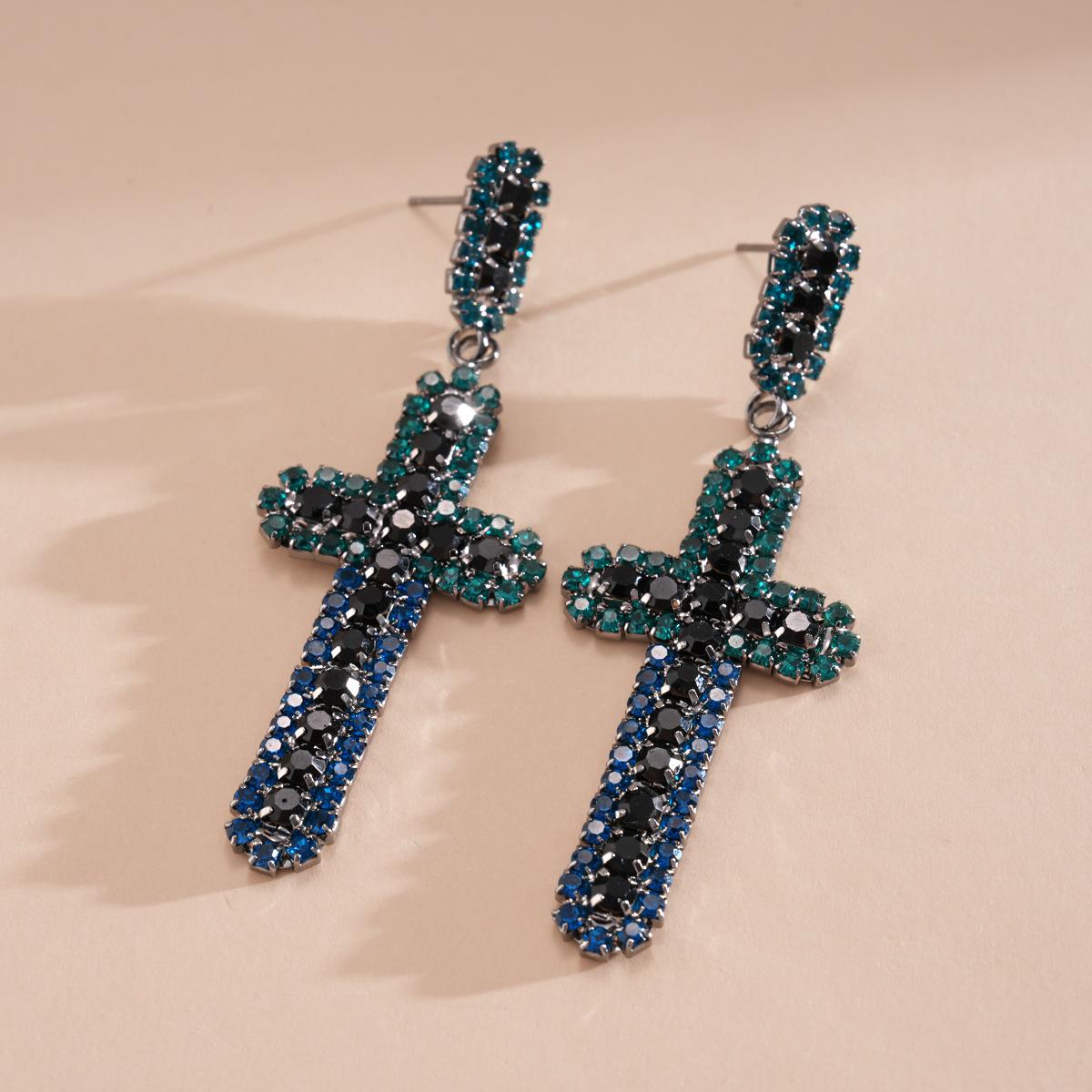 

DIGADAGU Alloy Rhinestone Cross Geometric Dangle Earrings New Elegant Luxury Earrings Women Party Zircon Accessories зелений
