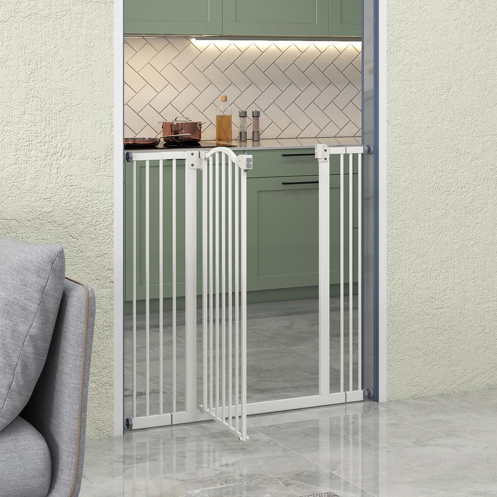 Extendable Safety Gate for Dog 74-100 Cm Automatic Closing Pressure Fixing Without Drilling White