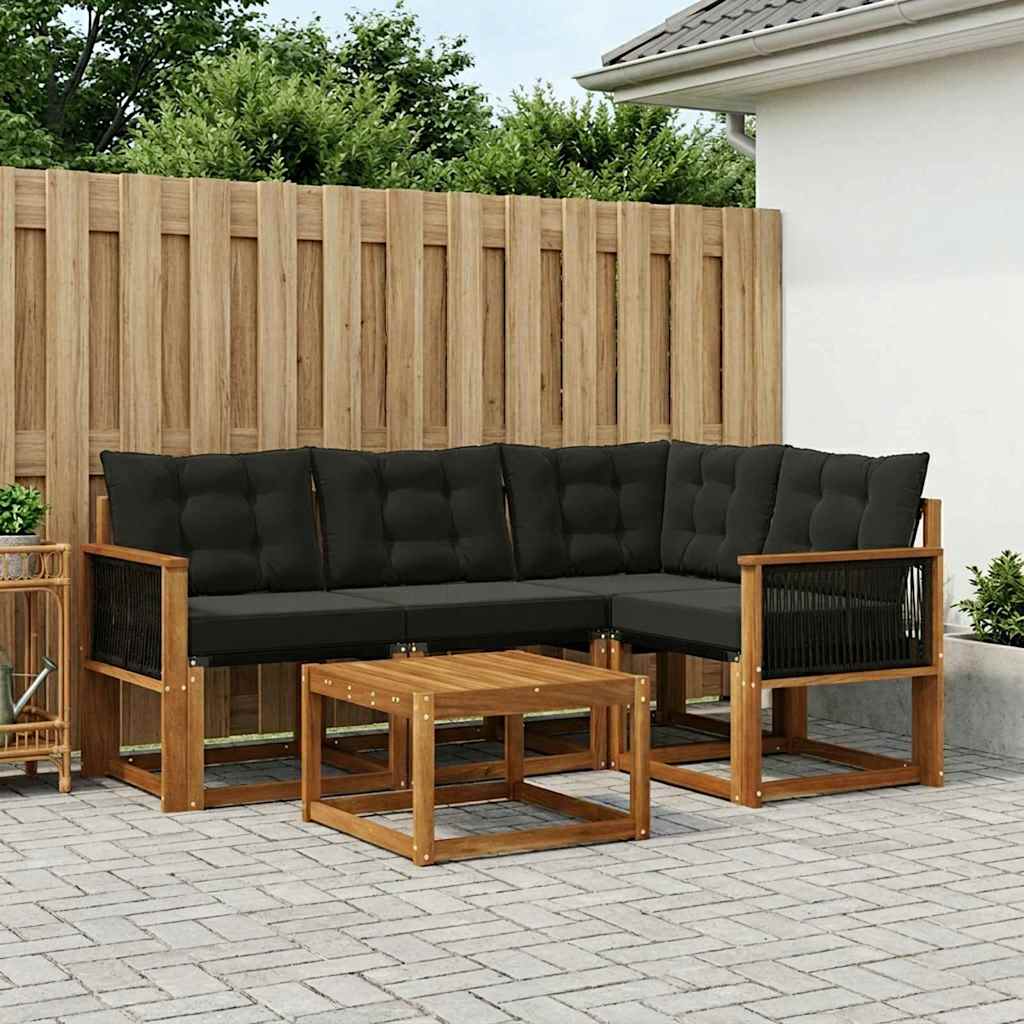 Outdoor Sofa Set with Cushions 5 Pcs Natural and Black