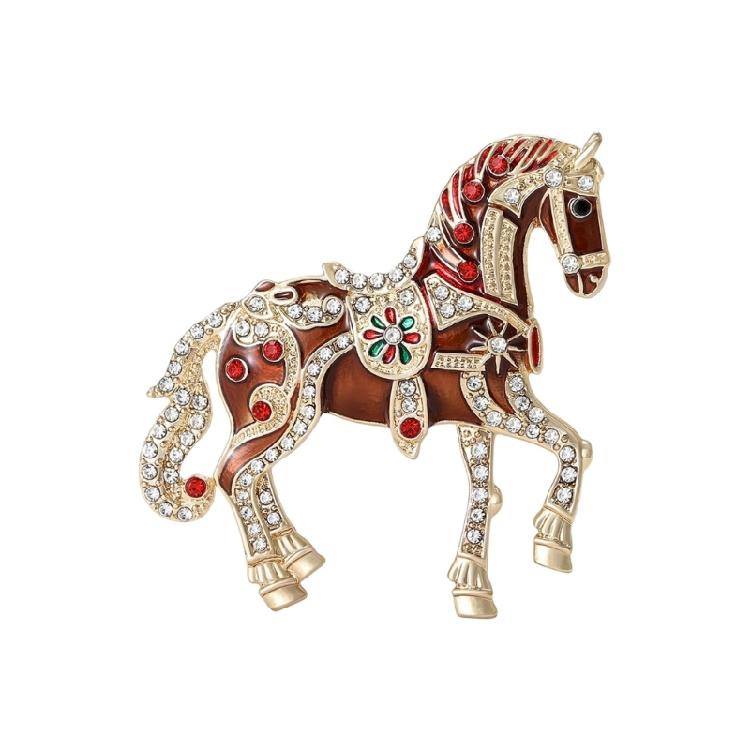 Delicate Cartoon Horse Brooch with Rhinestones Embellishments Enamel Animal Shaped Lapel Pin Accessory