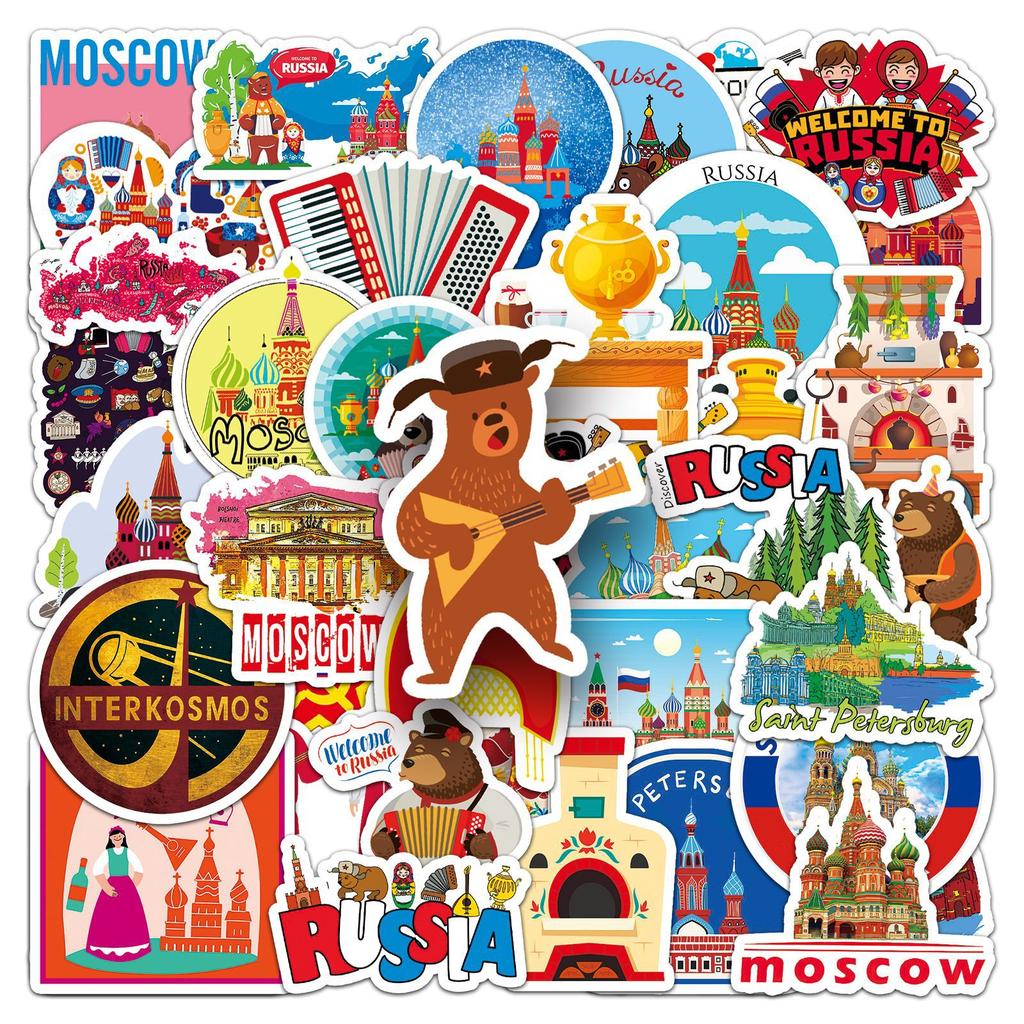 50 Russian Personality Cartoon Outdoor Travel Landscape Decoration Motorcycle Suitcase Notebook Stickers