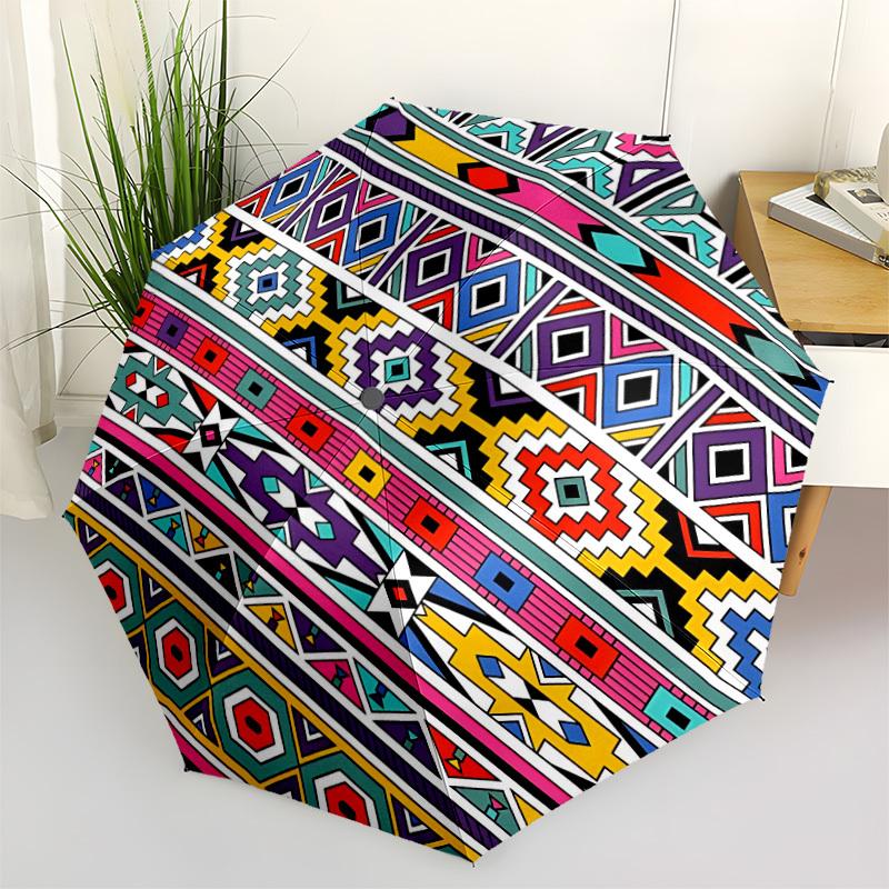 1pc Tribal Pattern Fashionable Automatic Opening/Closing Folding Umbrella with 8 Bones, Windproof Portable, Daily Use140