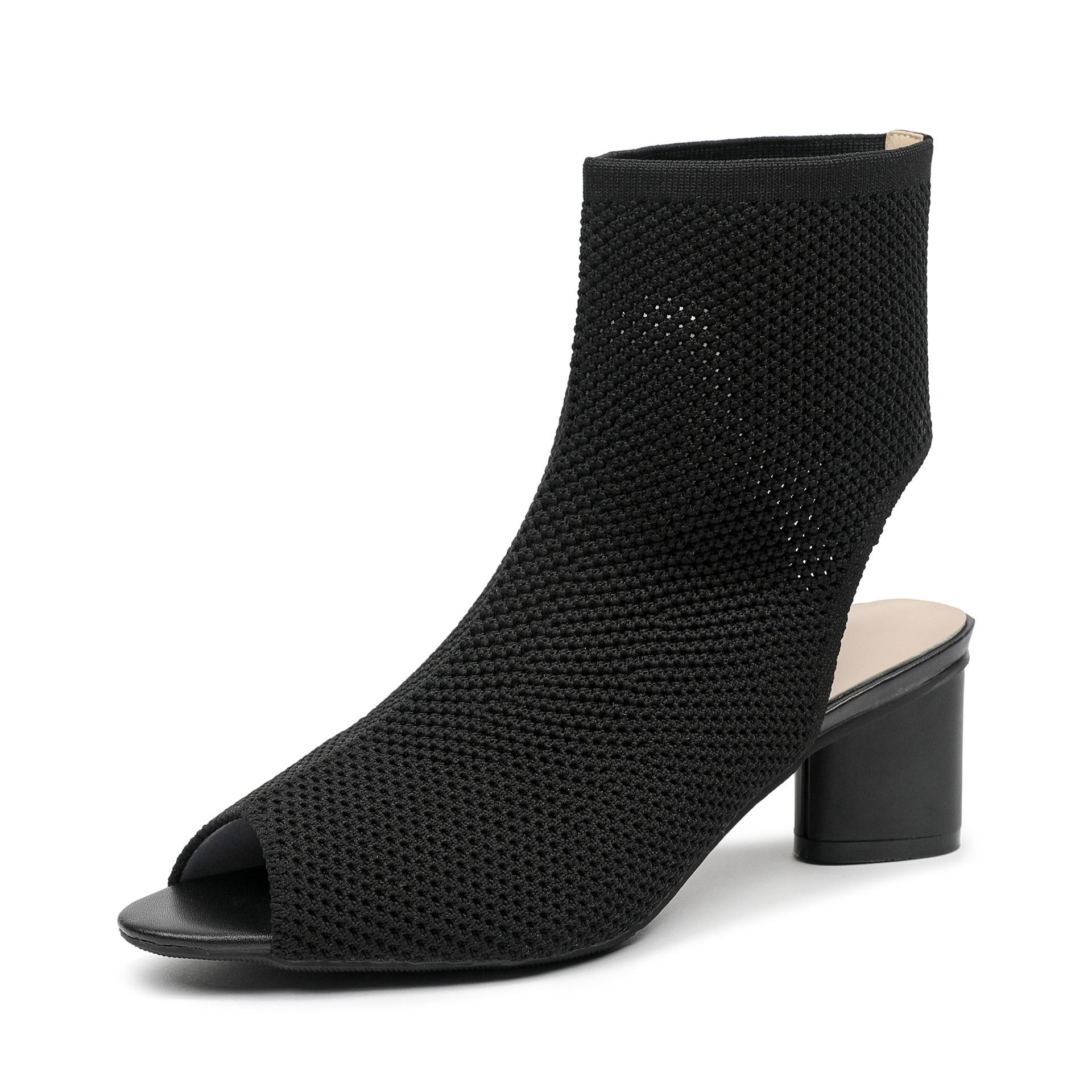 

Женские летние ботильоны-сандалии с открытым носком, женская обувь, ажурная вязаная задняя часть, толстый каблук, короткие ботильоны, платформа, высокий каблук 39 чёрный