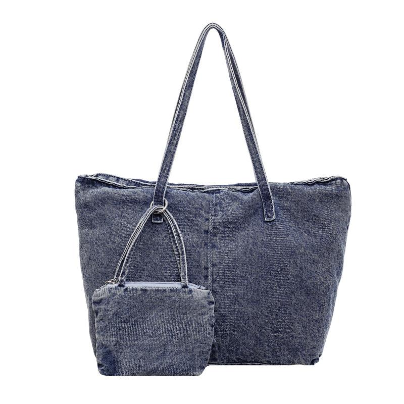 Сумка через плечо Джинсовая Сумка Винтажная Большая Вместительная Сумка-тоут джинсовый синий