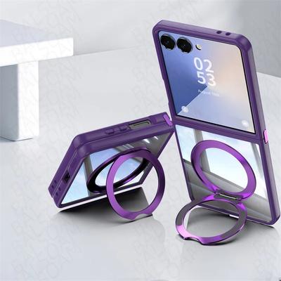 Prabangus 360° besisukantis laikiklis Magnetinis skaidrus telefono dėklas Samsung Galaxy Z Flip 7 FE Z Flip7 Flip 6 Flip5 Metalinis stovas Dangtelis