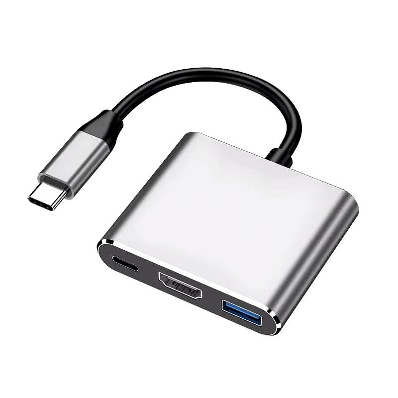 

3 в 1 USB-концентратор USB C - HDMI-совместимый разветвитель HUB Type-C - HDMI-совместимая док-станция USB3.0 для Macbook Air Converter серый
