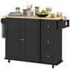 Kitchen Island with Drop Leaf, Rolling Kitchen Storage Trolley on Wheels with 3 Drawers, Black