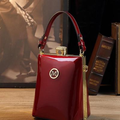European & American Shiny Patent Leather Mini Crossbody Bag - Street Fashion One-Shoulder Mobile Handbag, Light Luxury Style.