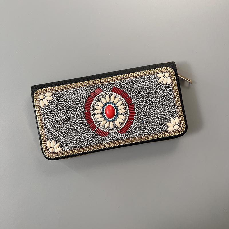 Ręcznie robiona etniczna retro kopertówka: Koraliki Ryżowe Kosmetyczka Wieczorowa na Zamek Błyskawiczny i do Przechowywania