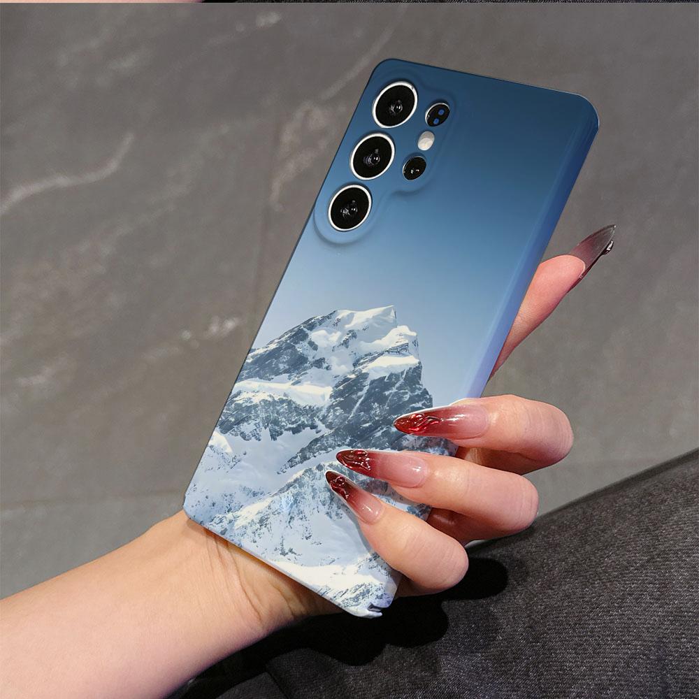 

Snow Mountain Car Phone Case For Samsung S25 24 23 ULTRA Plus S21 Fe A55 25 05 13 Glossy HD Hard Cover Film Shell SamsungS25Plus