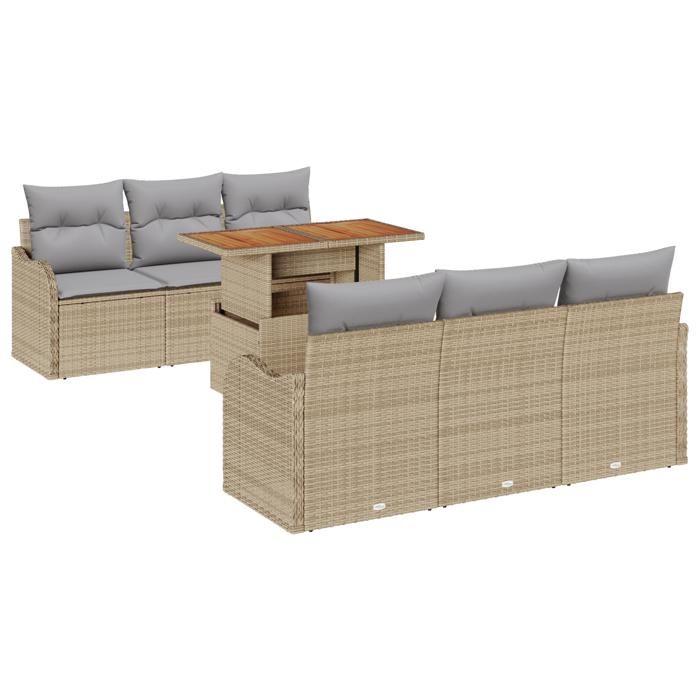 VidaXL Ensemble de Canapé de Jardin de 7 Pièces avec Coussins Beige Rattan Poly 3358142