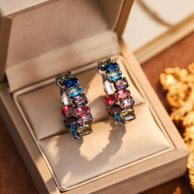 

Vintage Statement Shinning Black Colorful Zirconia Stones Hoop Earrings For Women Personality New Earings Wholesale United States