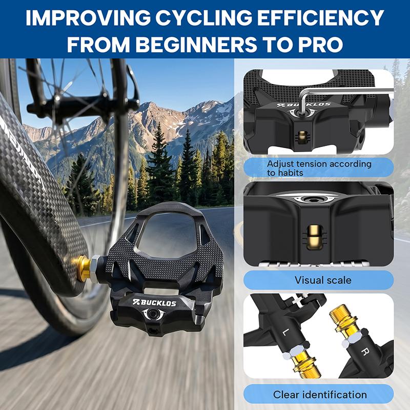 BUCKLOS Road Bike Pedal Platform Ultralight Clipless Bicycle Pedal for SPD SL Cycling Pedals Footrest with Cleats Bicycle Parts