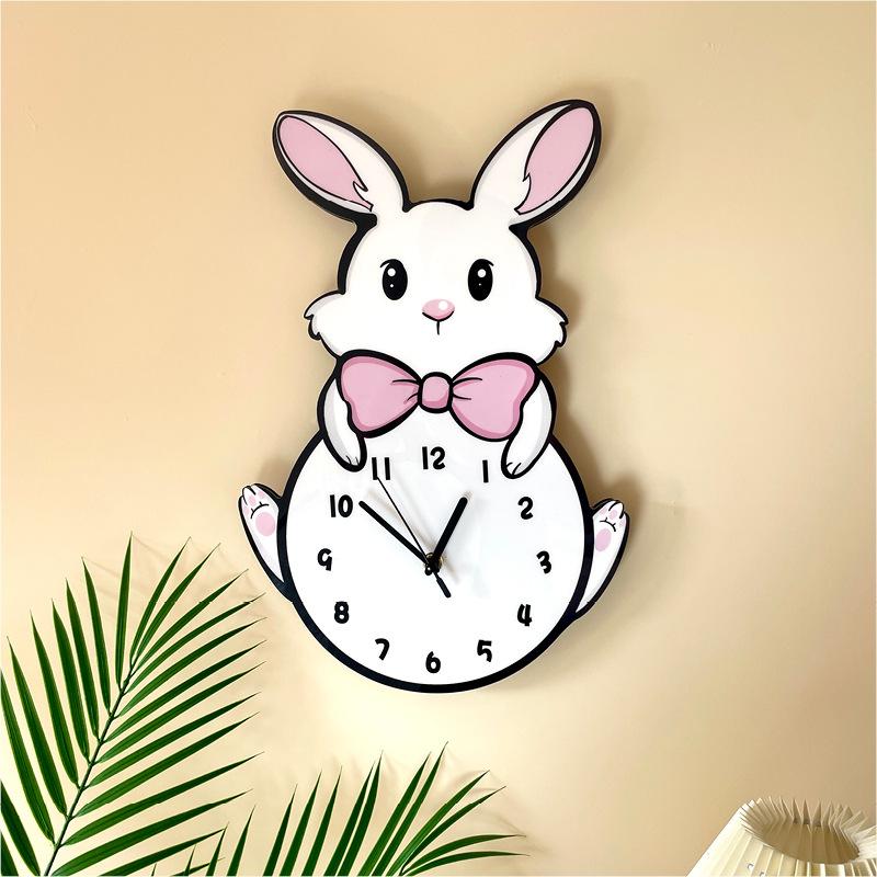 Little White Rabbit Cartoon Creative Living Room Decoration Wall Clock Kindergarten Children's Room Cute Silent Wall Clock Clock