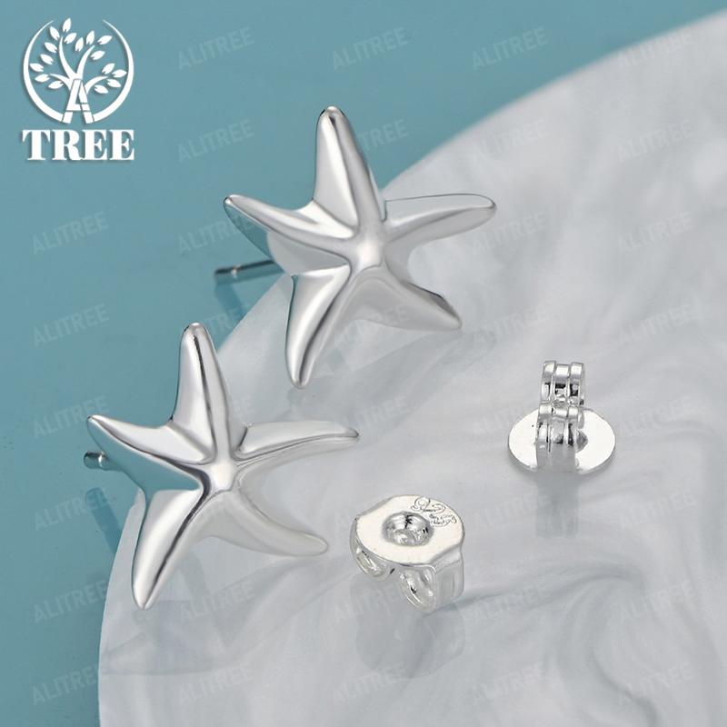 Smooth Starfish Earrings 925 Sterling Silver Stud Earrings Lady Wedding Party Jewelry Valentine's Day Gift Pretty Accessories