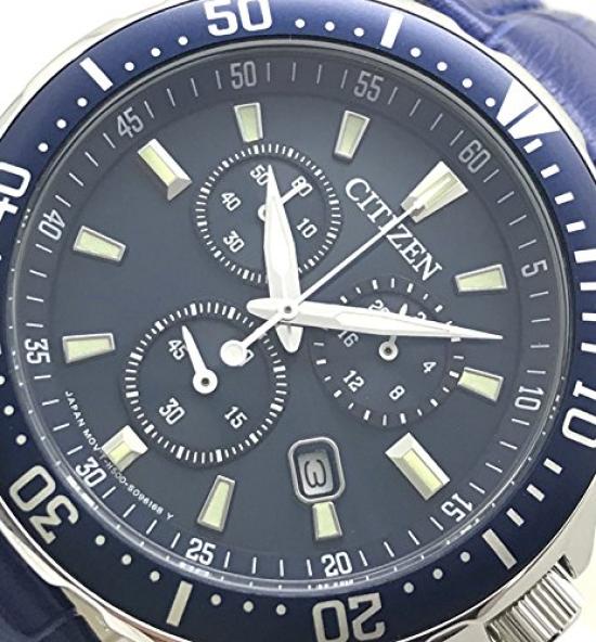 Citizen Rotating Genuine Leather Replacement Strap Blue Japan Model Number BL Eco-Drive Chronograph, Solar, Bezel, Strap, Included, Base, VO10-6772F