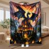 Dragon Castle for Fantasy, Gift for Fantasy Lovers, Blanket, Majestic Dragon And Glowing Castle Design, Multi-Purpose Home Decor, Soft Cozy Comfort