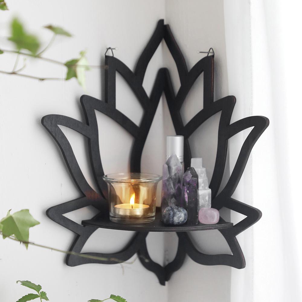 Wooden Lotus Hollow Crystal Storage Shelf - Home Wall Ornament Decoration