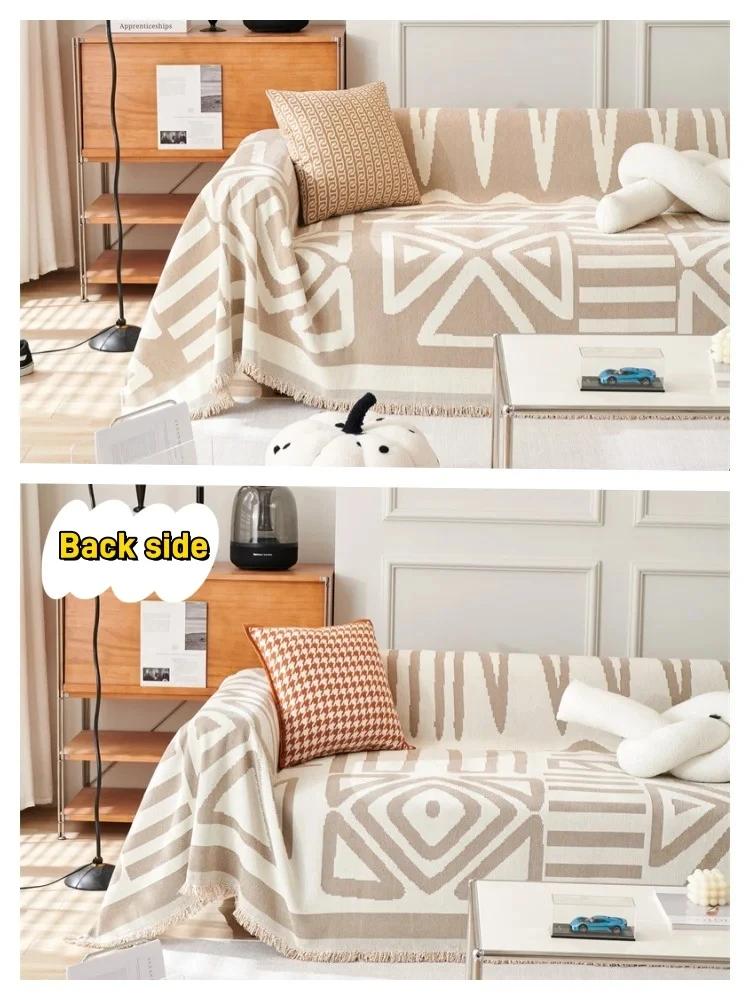 Bohemia Style Chenille Sofa Towel with Tassels Double-side Living Room Camping Picnic Large Blanket Leisure Relax Beach Towel