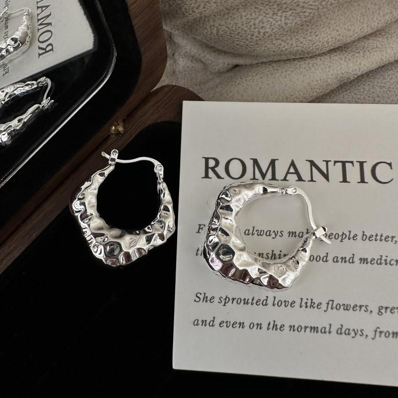 Korean Simple Retro Hollow Pleated Texture Ear Buckle Earrings Vintage 925 Sterling Silver Clip Earrings for Women Fine Jewelry 26.2mm*25.1mm
