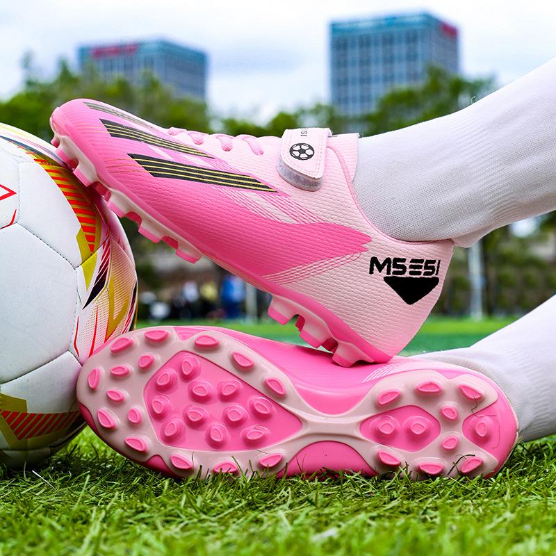 Children's Football Shoes Four Seasons Leather Velcro Wear-resistant Kick-resistant Long Spike Running Shoes