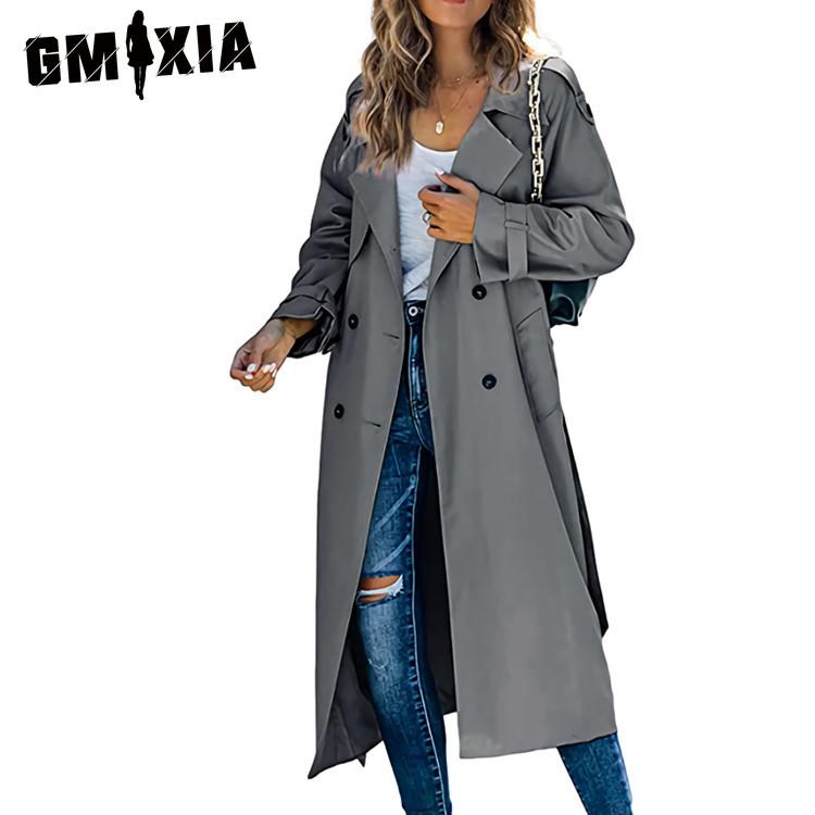 GMXIA Damen Vintage Casual Solid Color Print Frühling Herbst Langarm Polokragen Jacken & Mäntel