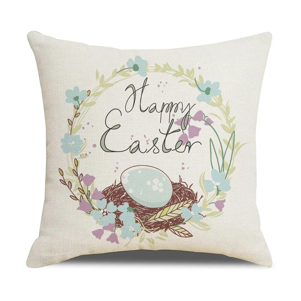 Home Decor Easter Rabbit Floral Pattern Cushion Covers Pattern Cushion Cover Suitable For Sofa Bedroom Car Pillow Cover