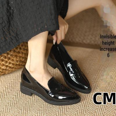 Mocassini da donna 2024 stile britannico a punta con suola spessa in pelle: Scarpe da lavoro slip-on, che aumentano l'altezza, taglia piccola