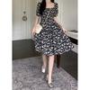 Plus Size French Bubble Sleeve Square Neck Summer Dress - Slimming Hepburn Style Little Black Dress