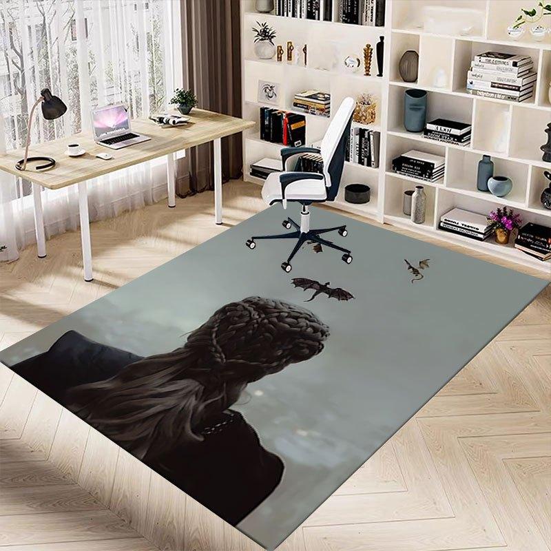 1pc Fire and Blood Office Carpet Chair Mats, Home Decor Mat Fantasy Theme Mat Durable Mat, Dragon Decor,Suitable for Fantasy Theme Lovers
