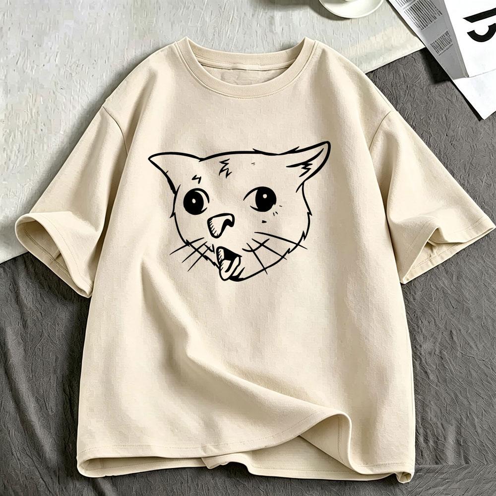 Coughing Cat Funny Meme Graphic T Shirts Unisexs Unisex Clothing Fashion Cotton Casual Oversized Short Sleeve Tshirts Streetwear