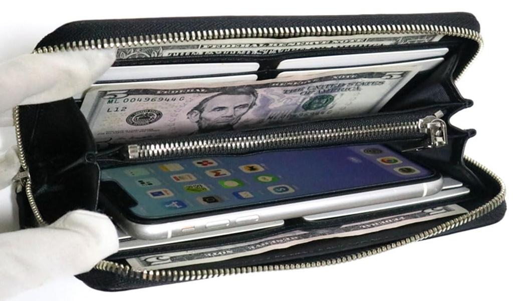 Bercute Men's Black Crocodile Leather Long Wallet, Genuine Leather, Alligator Skin Wallet with Round Zipper, Popular Brand, 1151053-F-790b