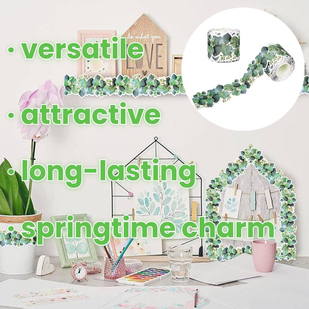 1 Roll Eucalyptus Border Bulletin Board, 5m Bulletin Board Border for Classroom Bulletin Wall Decor