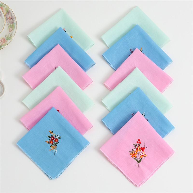 6Pcs 28x28cm Square Polyester Flower Embroidered Small Thin Women Lady Handkerchief Wedding Party Decor Gift