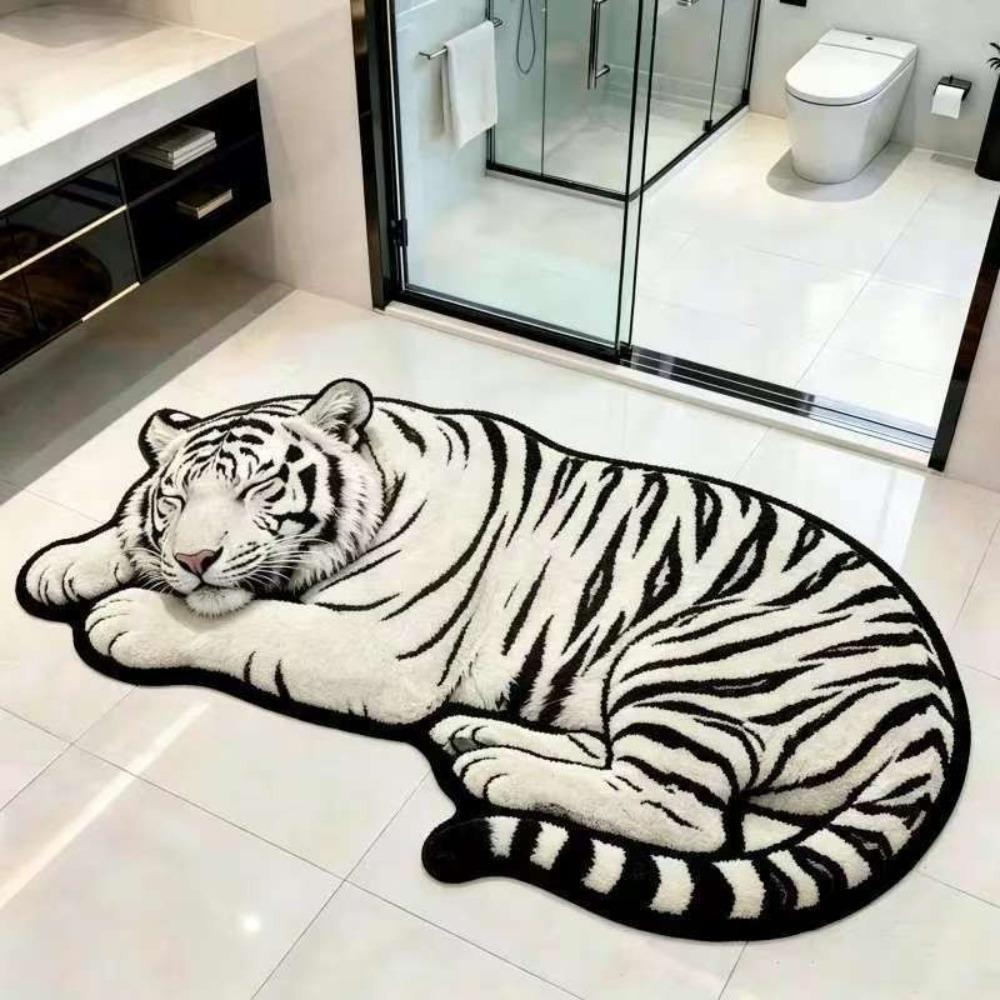 Non-slip Tiger Shape Rug Absorbent Irregular Bath Rug Tiger Floor Mat Home Entrance Decor