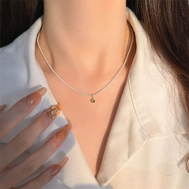 New Sparkling Silver Necklace with White Zircon Pendant Women Trendy Clavicle Chain Choker Wedding Party Jewelry Gift