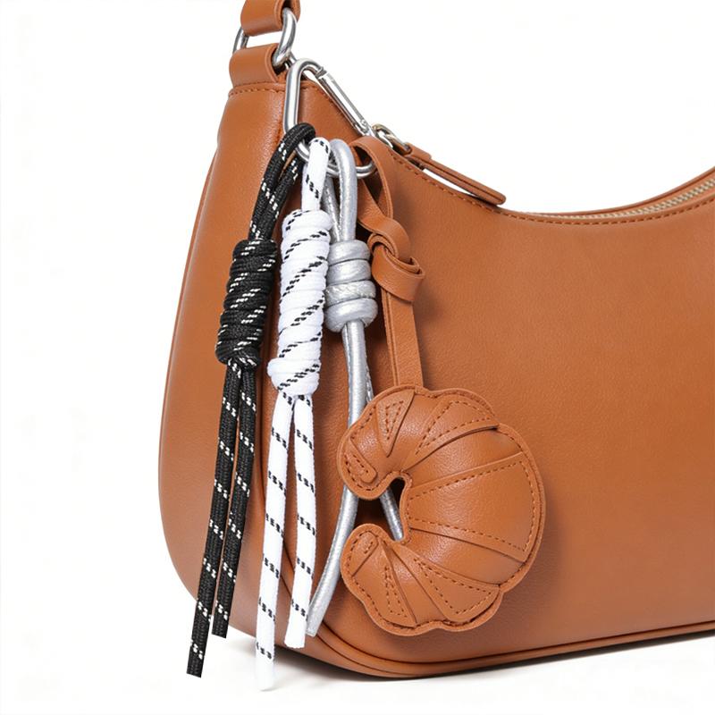 Yogodlns Diy Braided Rope Faux Leather Croissant Bag Pendant Trinket Multi-Functional Backpack Pendant