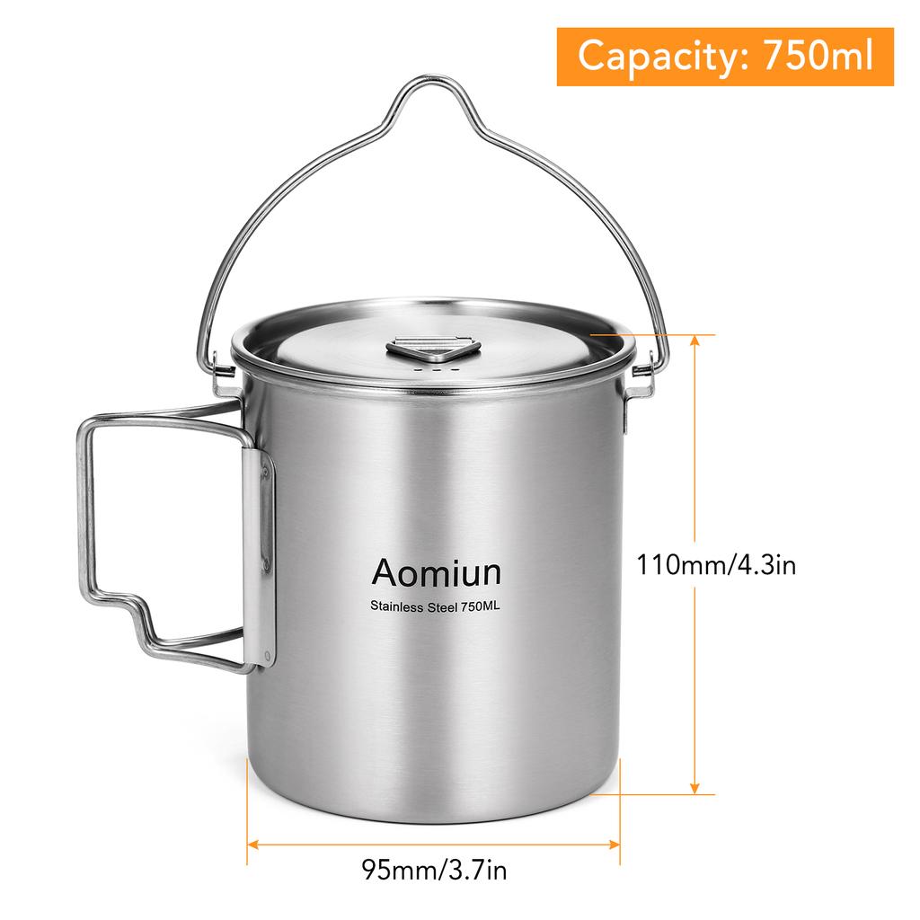 Aomiun 750ml Stainless Steel Pot Portable Water Mug Cup with Lid and Foldable Handle Outdoor