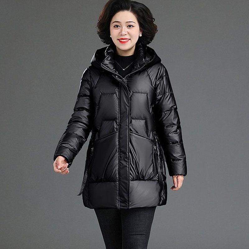 Winter Women's Shiny No-wash Padded Jacket   Mid-length Hooded Padded Coat