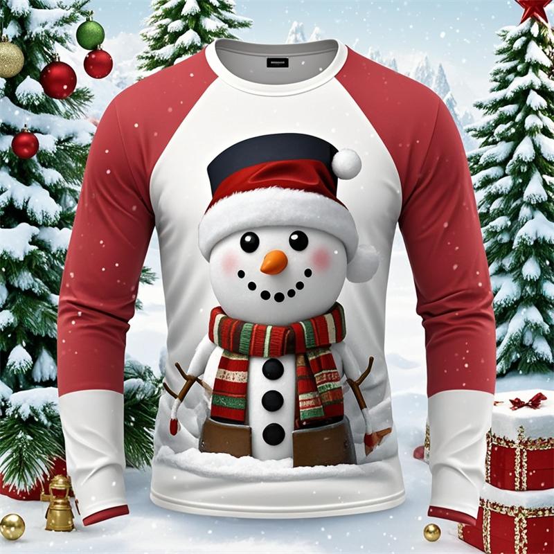 2027 New Christmas Snowman Graphic Men 3D Print Long T-shirt Casual Unisex Long Sleeve Shirt Fashion Y2K Top Oversized Clothing