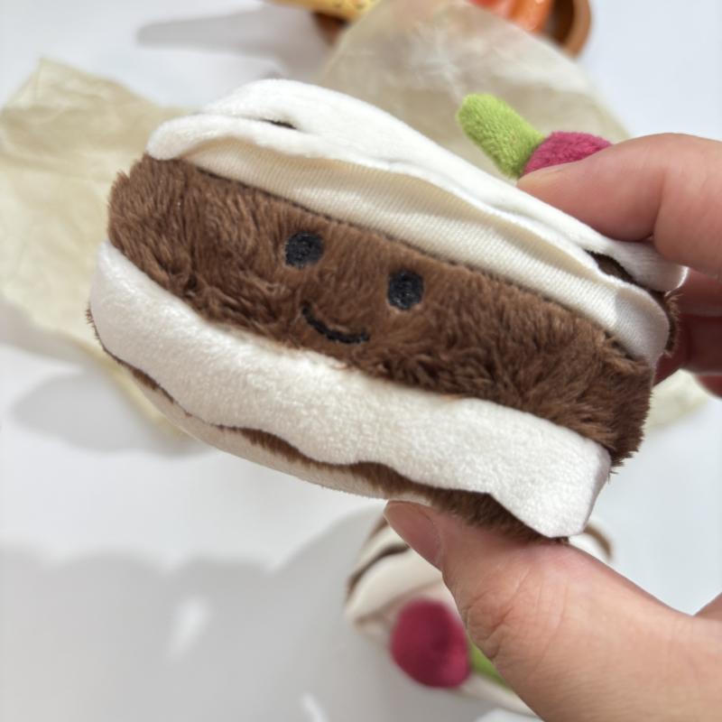 Cherry Chocolate Cake Plush Toy Keychain Cartoon Layer Cake Soft Stuffed Doll Pendant Car Key Ring Backpack Bag Decor Kid Gift