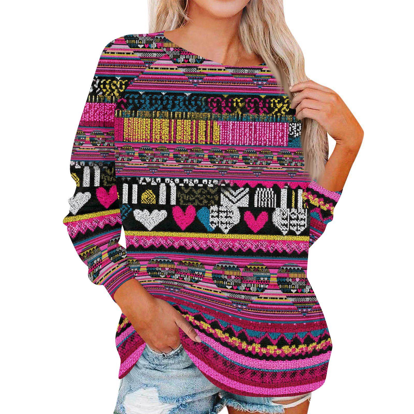 

Women s Fashionable Round Neck Shoulder Long Sleeved Valentine s Day Printed Casual Pullover Top M