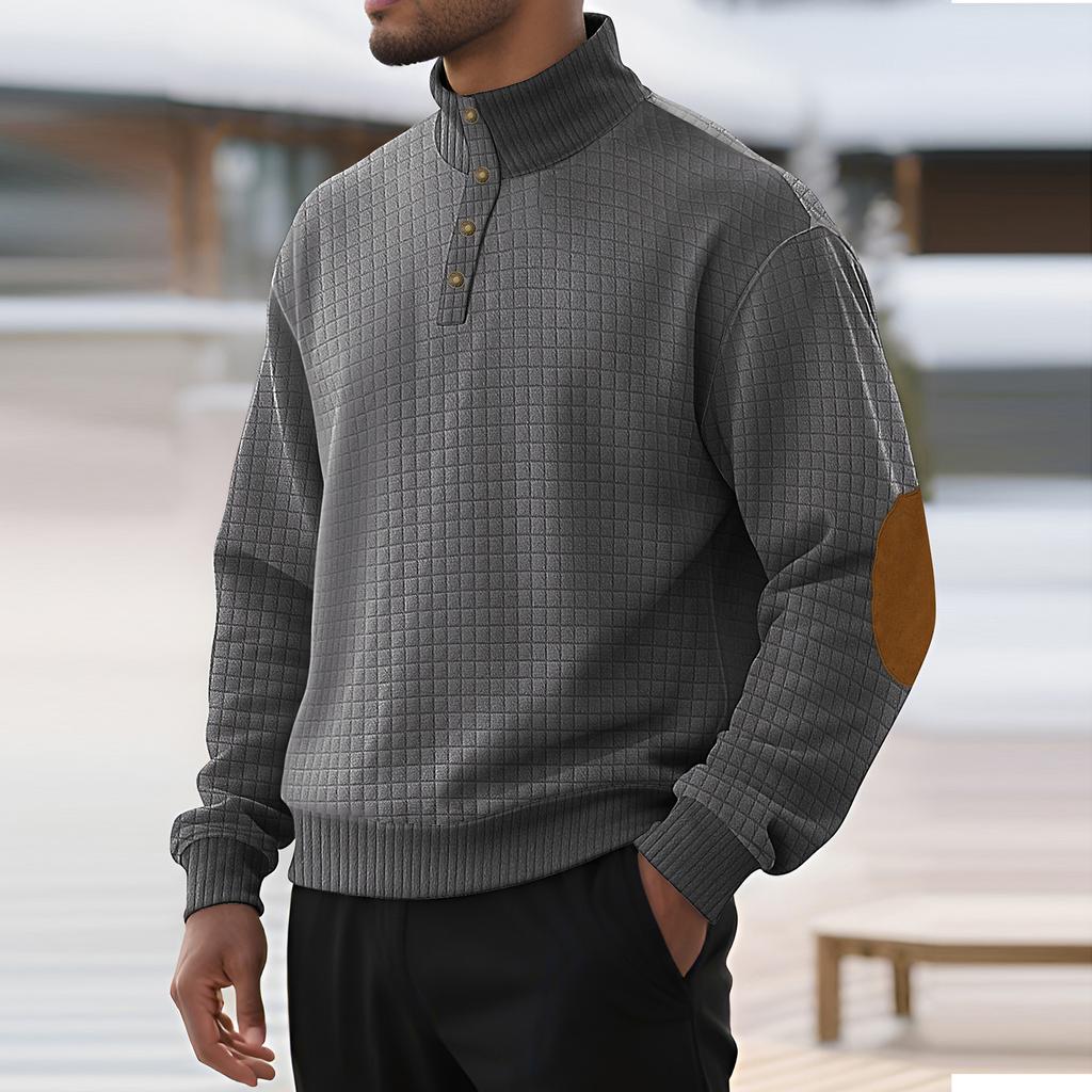 Men's Outdoor Leisure Sports  Small Checkered Stand-up Collar Long-sleeved Pullover Button-up Outdoor Sweatshirt