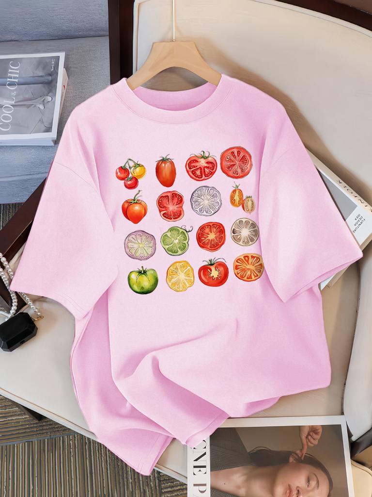 Tomato Variety Collection Chart T Shirt Female Summer Fashion Clothes Cotton Street Short Sleeve Casual Hip Hop T-Shirts