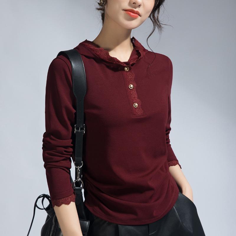 

Летний и Осенний Топ с Длинным Рукавом в Повседневном Дизайне, Нишевый Черный, Темпераментный, с Кружевной Отделкой и Капюшоном, Женский XXXL