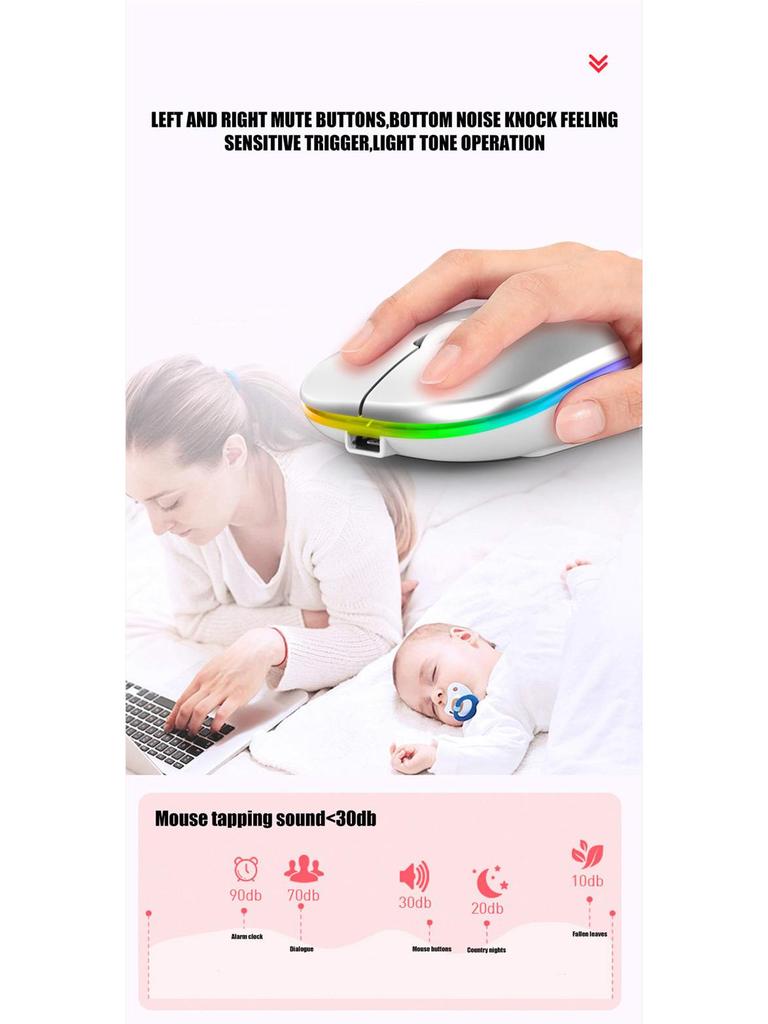 Dual Mode Silent Bluetooth & 2.4G Wireless Mouse for Apple Laptops - Rechargeable, Office-Ready, Glowing Design