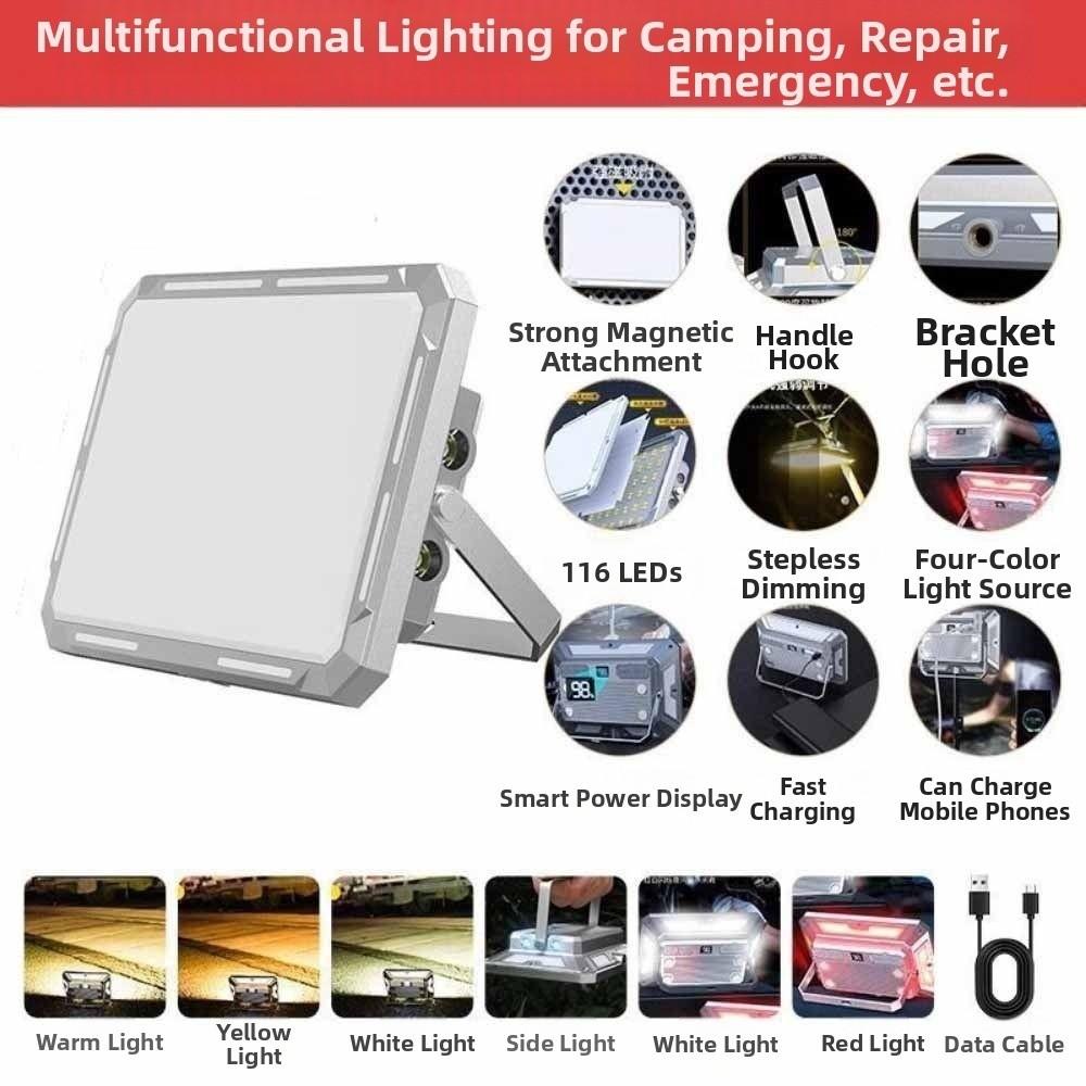 High Power LED Camping Light 50W IP44 Waterproof Rechargeable Searchlight High Lumen Magnetic Base Emergency Lighting