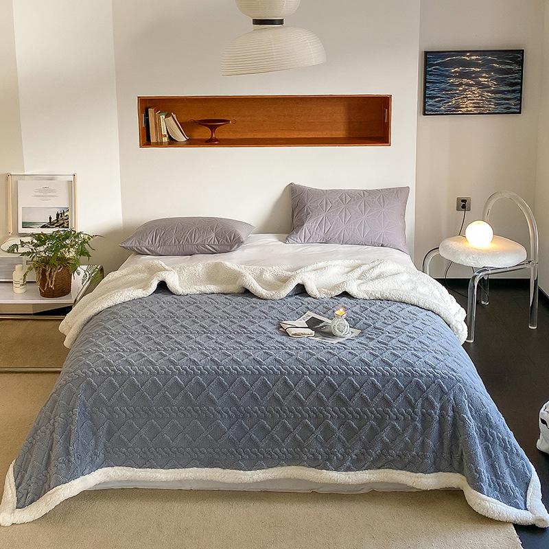 Exclusive Warm Lamb Fleece & Velvet Taffeta Blanket - Custom Thickened Solid Color