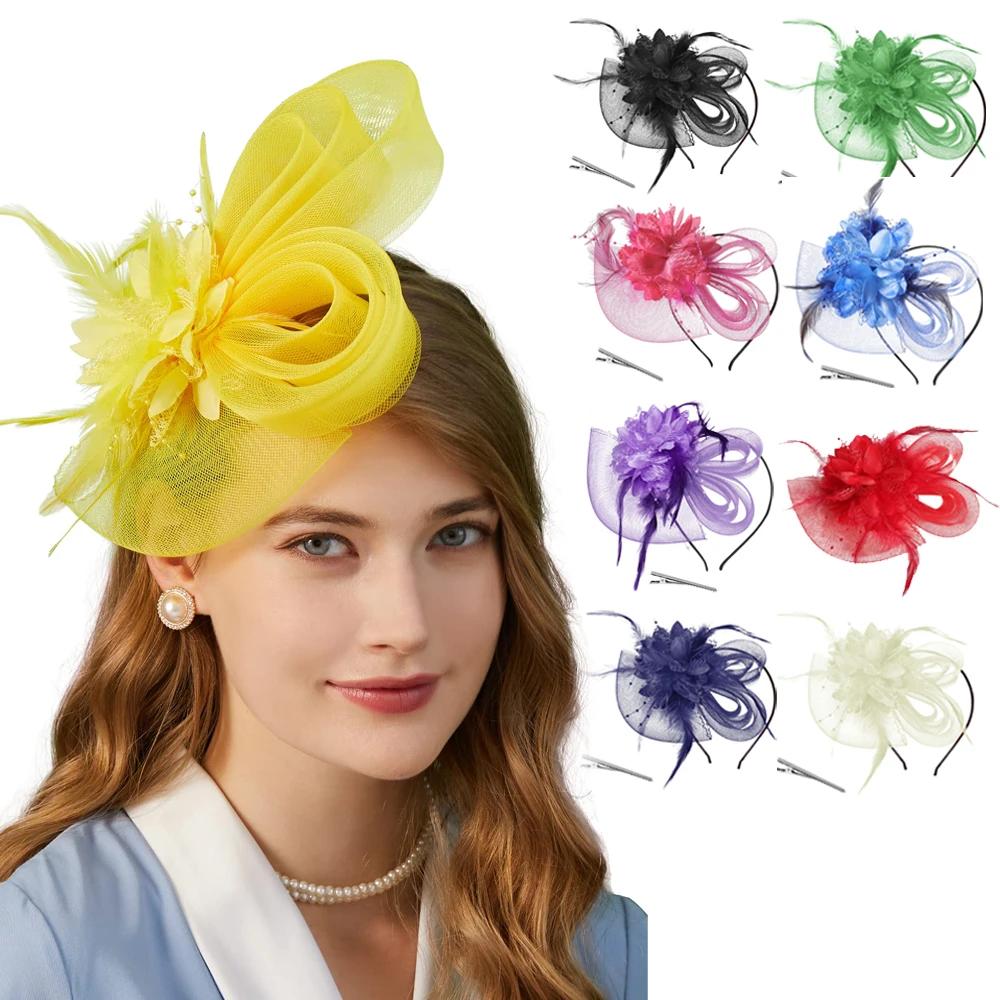 Luxury Fascinator Headdress British Retro Bridal Mesh Ribbons Cap Girls