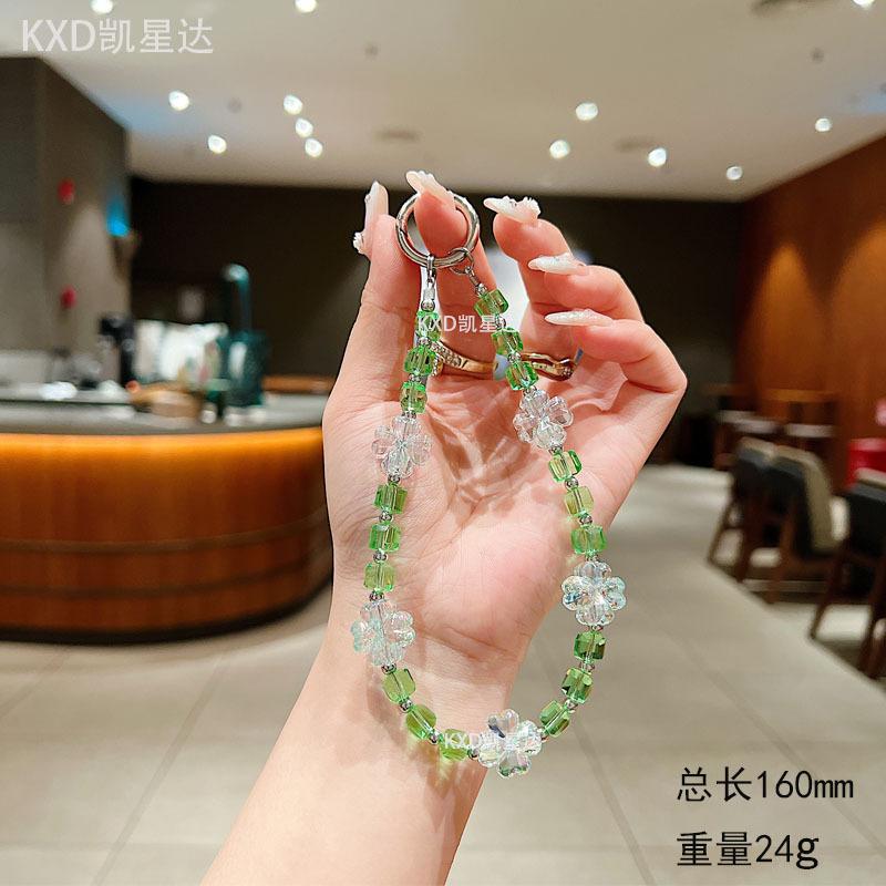 New Colorful Lucky Clover Phone Chain Bead Pendant Phone Keychain Hanging Decoration Earphone Accessories Chain Light Luxury Jewelry